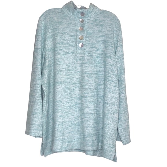 Soft Surroundings Heathered Teal Pullover, Mock Neck, Cotton Blend Top, Size 1X - Picture 1 of 7